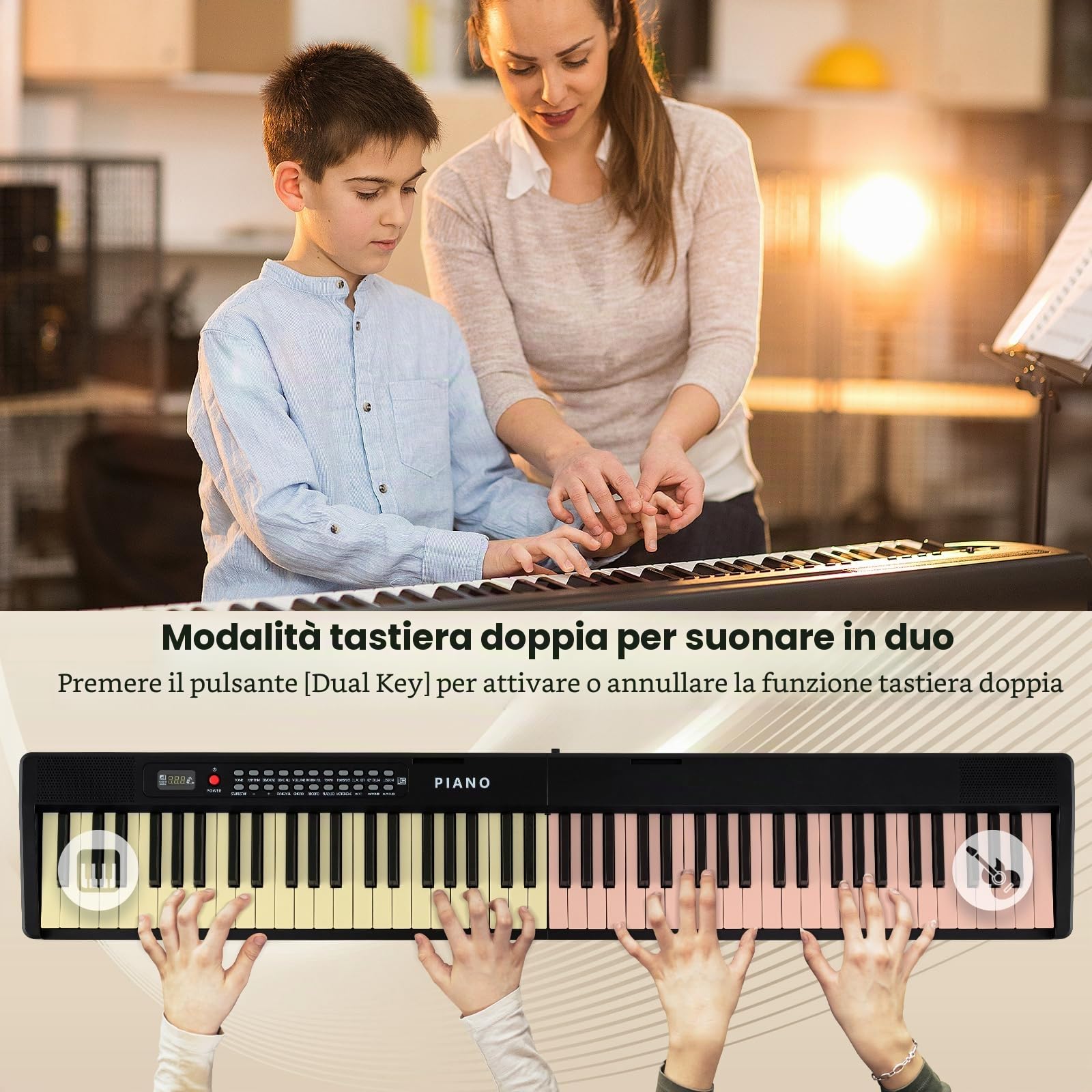 KOMFOTTEU Pianoforte Digitale 88 Tasti Pieghevole con Borsa e Microfono | Tastiera Elettronica con 1000 Suoni, 1000 Ritmi e 150 Canzoni Demo, Facile da Trasportare, Nero