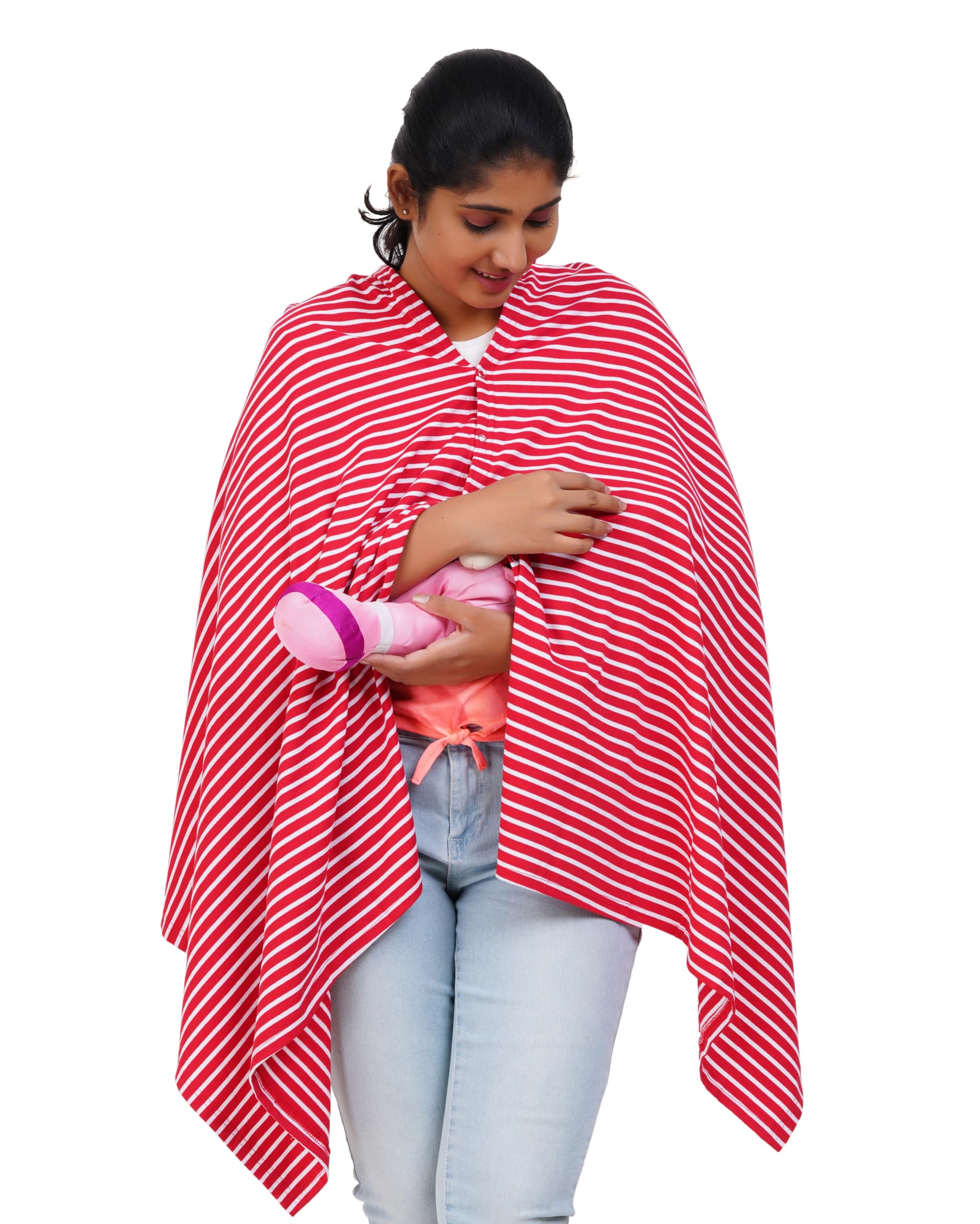 Kowsi Soft Mother's Nursing & Feeding Shawl Feeding Cloak (Red Stripes)