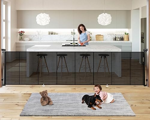 Miniatura 10 de Puertas de bebé retráctiles para escaleras, puerta de perro retráctil de 55" de ancho, puerta de seguridad para niños extra alta de 34" con varillas