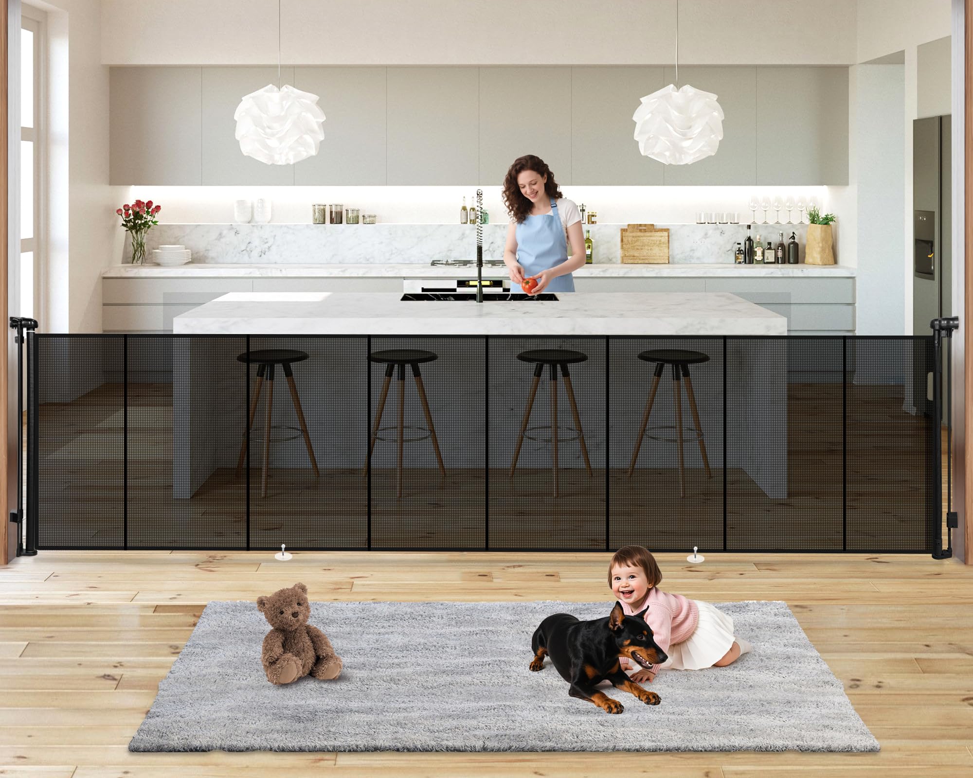 Photo 1 of 19.7ft Retractable Baby Gates Dog Gate - 236" Extra Wide Expandable Child Safety Gate,37" Tall Toddler Pet Mesh Gate with Reinforced Strips for Doorways,Stairs,Hallways,Outdoor & Indoor Large Openings