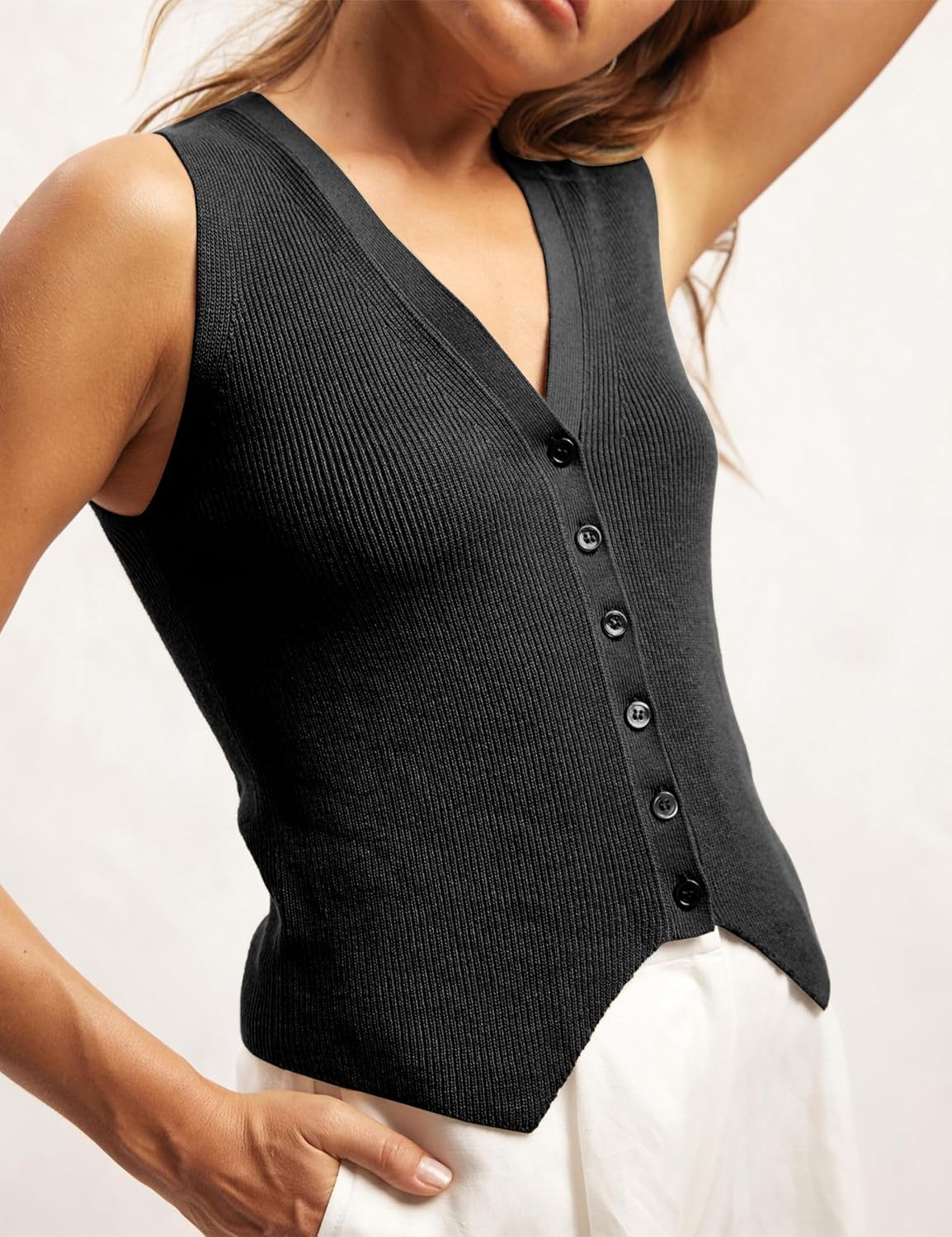 Sweater Vest Women Casual V Neck Button Down Sleeveless Knit Cardigan Vest Tank Tops Streetwear - Image 5