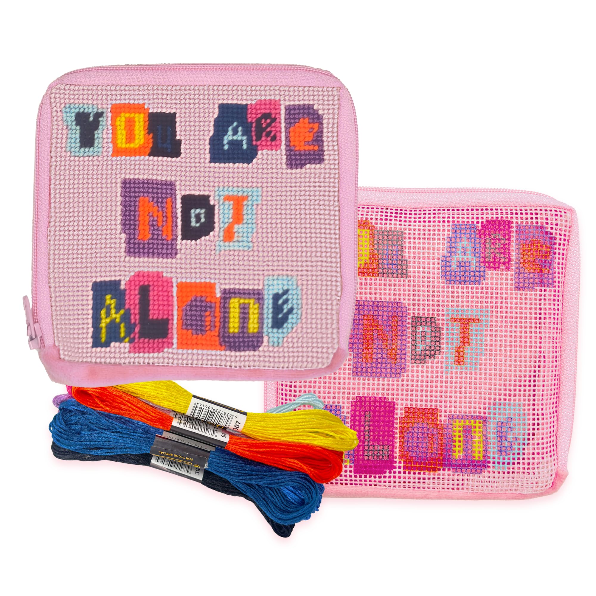 Howie's Needlepoint Wallet Needlepoint Kits, 13CT Printed Pattern Starter Kits, Stamped Patterns Canvas Kits(You are not Alone,4.5x4.5 inch)