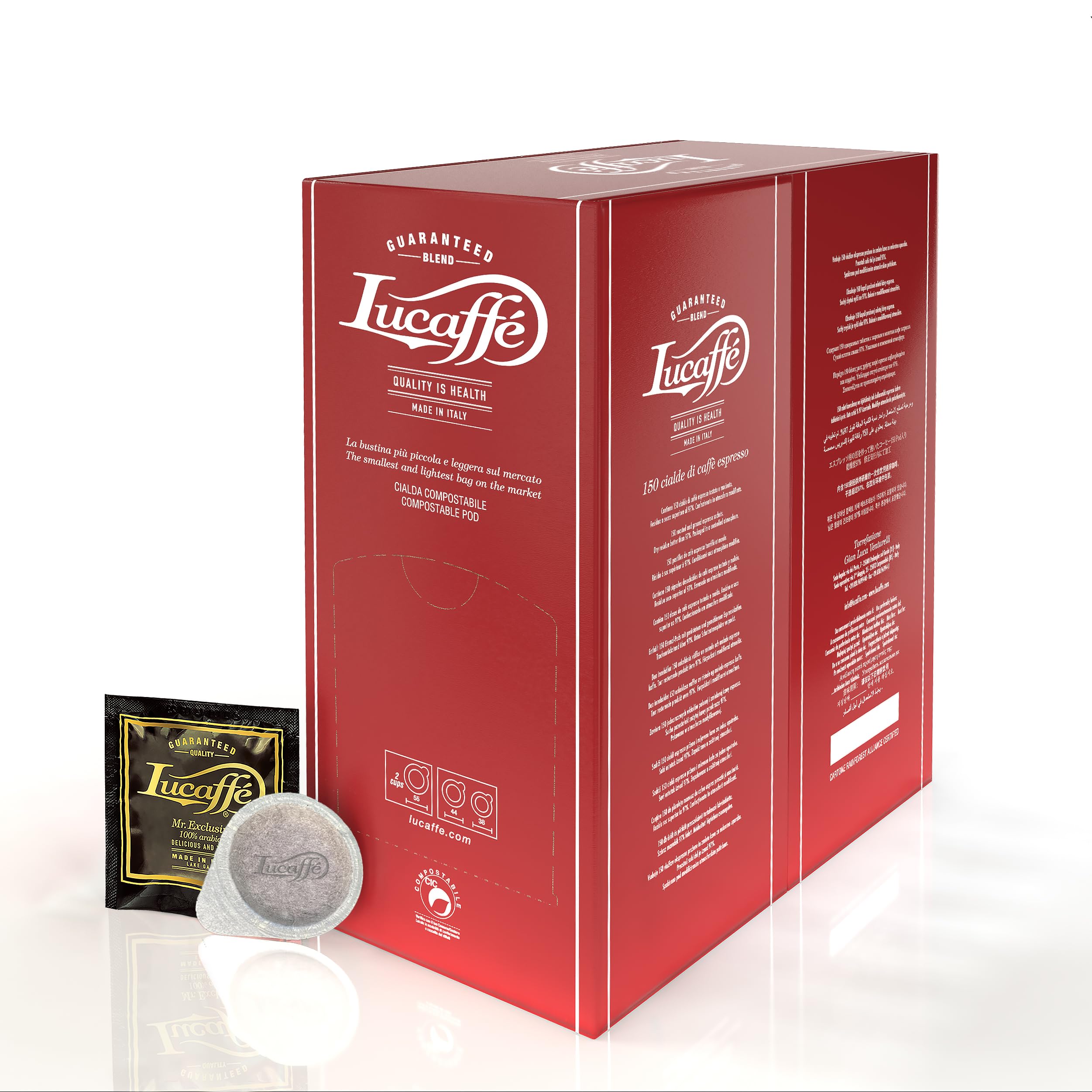 Lucaffè - 150 Kaffeepads 44 mm, Mr. Exclusive 100% Arabica, ESE Kaffee Pads Kaffeemaschine | Premium Mischung for Italienische Espresso |Mittlere Röstung