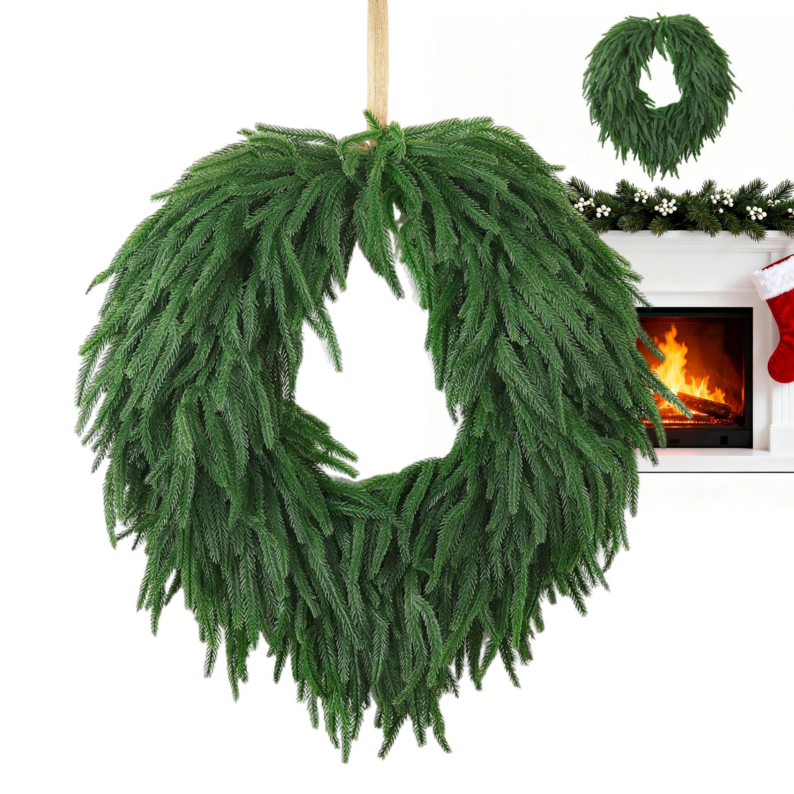 Weihnachtskranz für den Innenbereich, 60 cm, Heimdekoration, Grünkranz, dekorative Girlande für Eingang, Weihnachten, Kaminsims, Wand, Kamin, Fenster, Hausbesitzer, Innen- und Außenbereich, Haustür