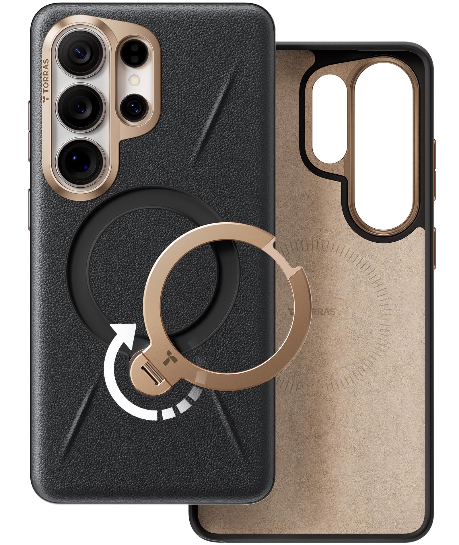 TORRAS Ostand Q3 VegSkin (Nachhaltig Silikonleder) für Samsung Galaxy S26 Ultra Hülle (360° Unsichtbarer Magnetständer) Premium Leder-Haptik Hülle Samsung S26 Ultra Case Edle Struktur, Schwarz