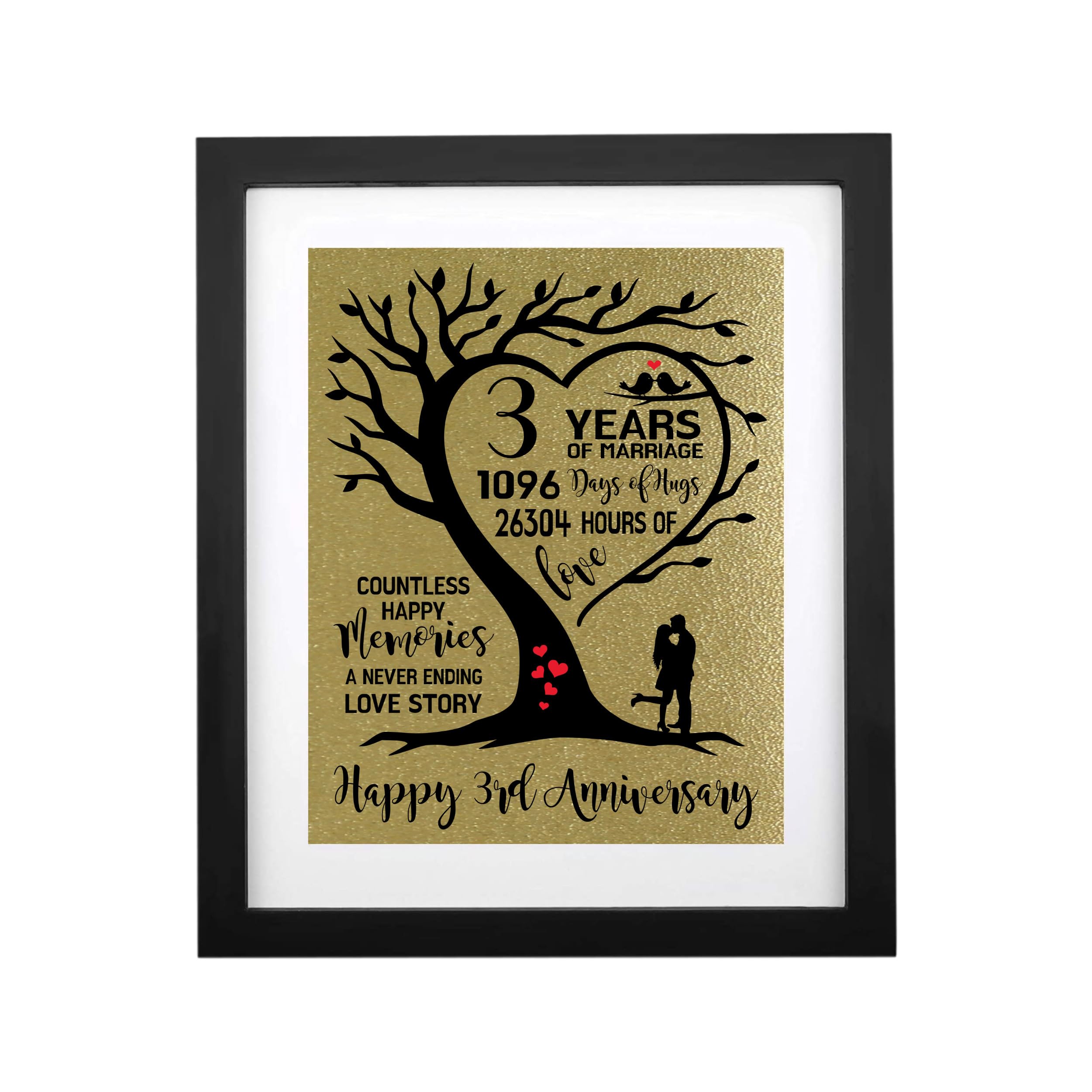 Treble Bee Framed 3rd Wedding Anniversary Leather Wood Sign