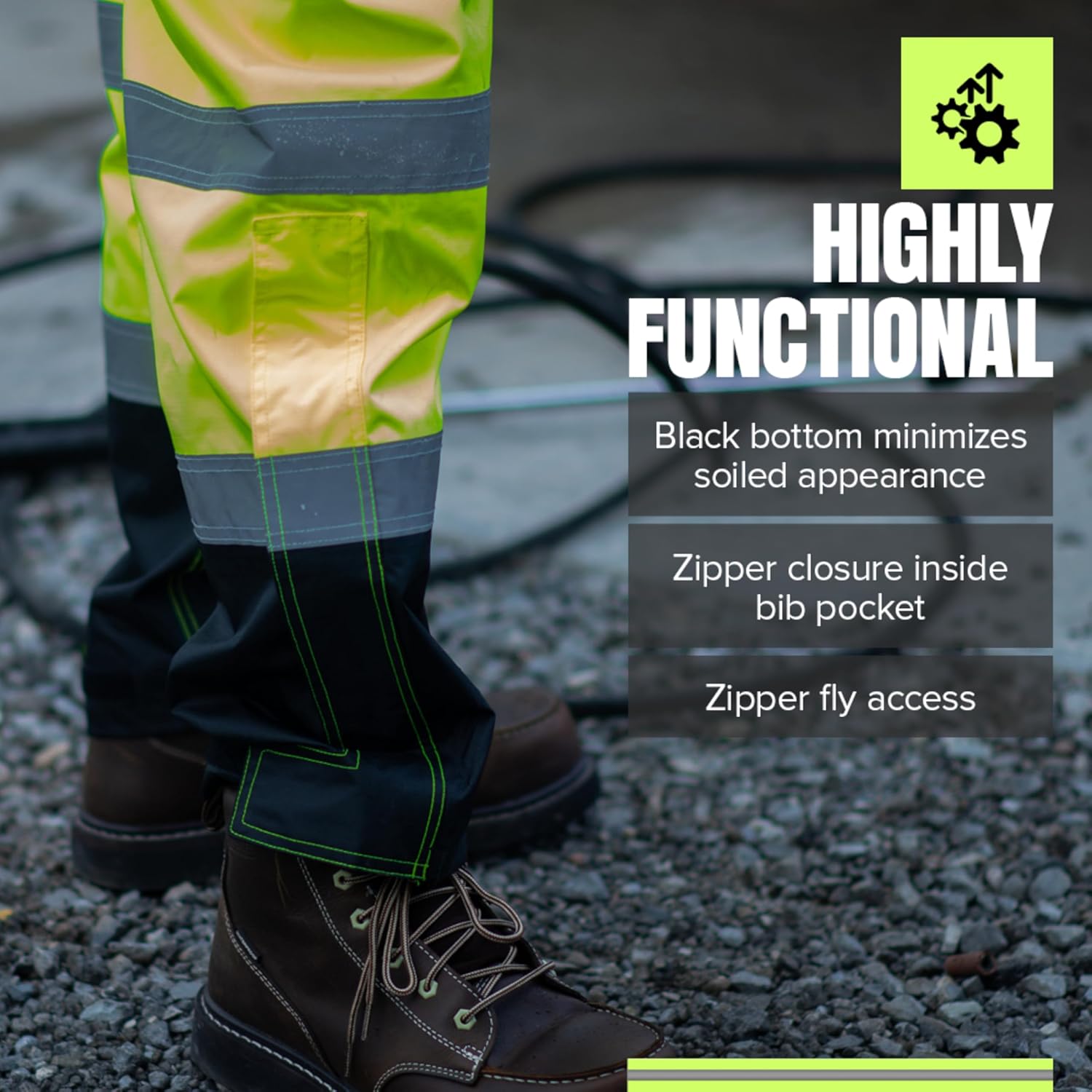 Pioneer Hi Vis Ripstop Waterproof Bib Pants/Overalls for Men - Reflective Safety Work Rain Pants - High Visibility Yellow