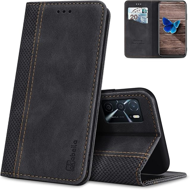 AKABEILA Etui do OPPO Reno 5A wysokiej jakości skórzane etui z klapką z magnetycznym zamknięciem, podpórka z przegródkami na karty, etui folio na telefon, odporne na wstrząsy, czarne