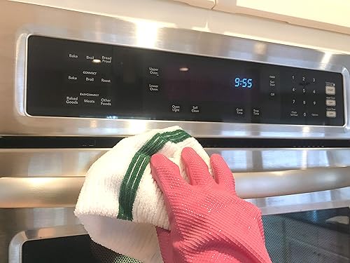 Miniatura 4 de POLYTE Toalla de microfibra multiusos para trapeador, para el hogar, cocina, restaurante (14 x 17 pulgadas, rayas blancas con rayas verdes), paquete