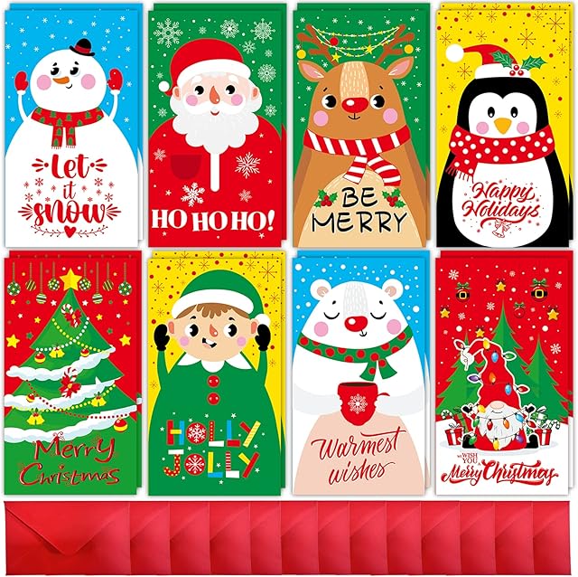Christmas Money Wallets and Envelopes 16 PCS Xmas Money Wallets with 16 PCS Red Envelopes Christmas Money Wallets for Cash Giftss Money Cards Kids Adults Cash Holder for Xmas Party Supplies