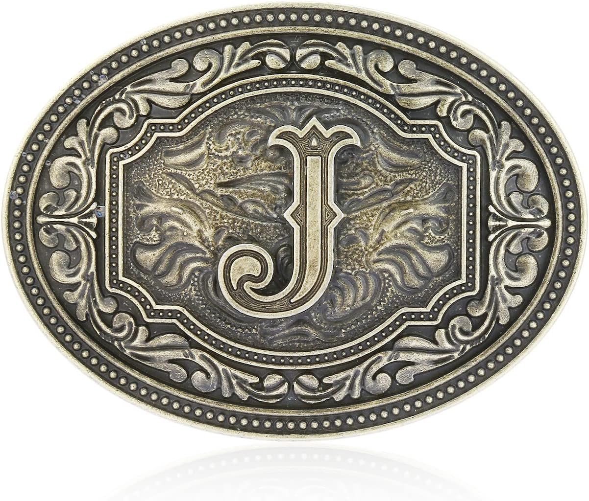Western Belt Buckle Initial Letters ABCDEFG to Z Cowboy Rodeo Belt Buckle for Men Women Cowboy Cowgirl