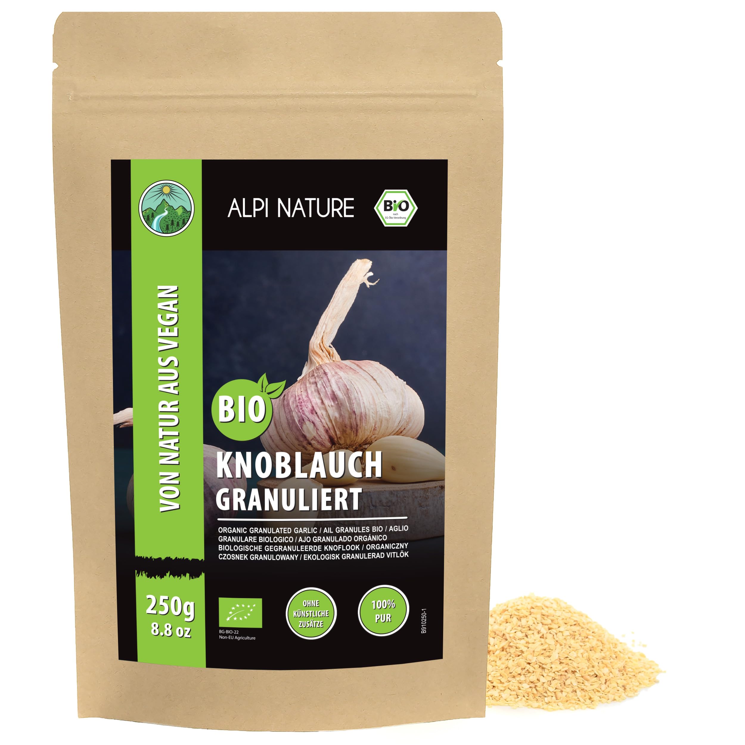 Alpi Nature Ekologiczny Granulowany Czosnek 250g, Siekany Granulowany Czosnek 1-3 mm