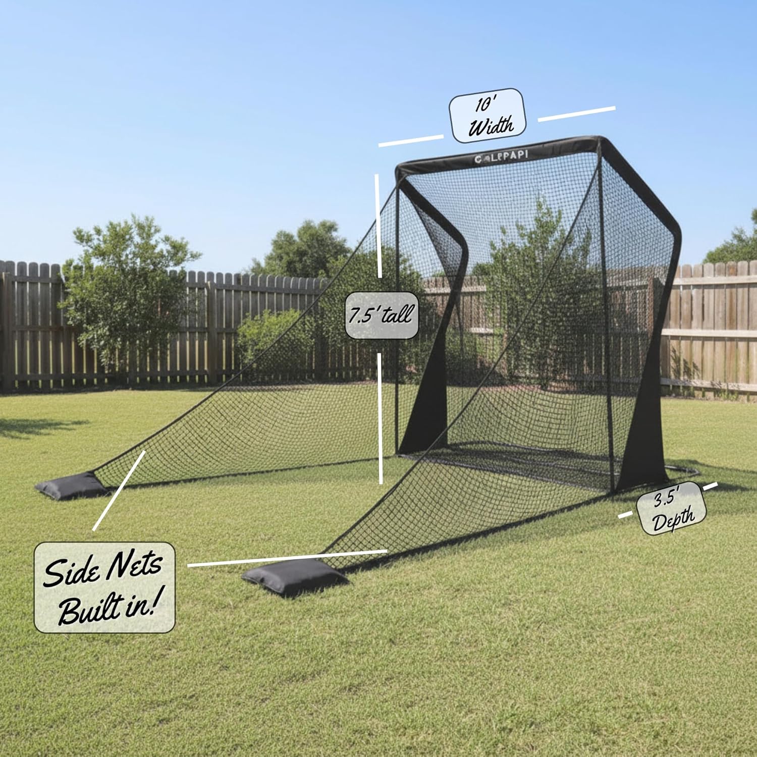 Golf Pro Practice Net – 7.5 & 10 ft Compact Golf Hitting Net with Steel Frame & Side Net Protection – Indoor & Outdoor Golf Training Net for Backyard, Garage, Simulator Use - Image 2