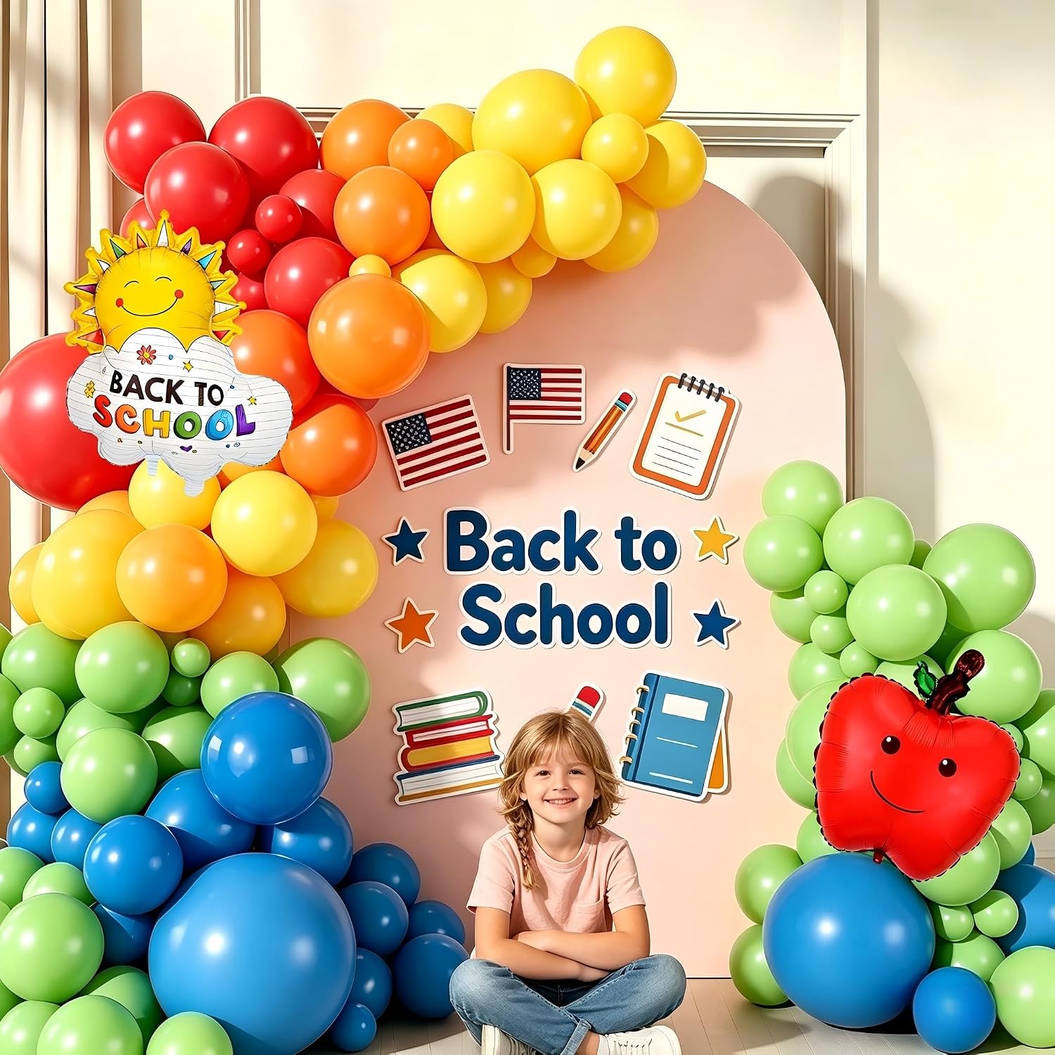 Back to School Party Decorations, 160Pcs Rainbow Balloons Garland Arch Kit with Apple Foil Balloons for Graduation First Day of School Kindergarten Classroom Party Supplies image 4