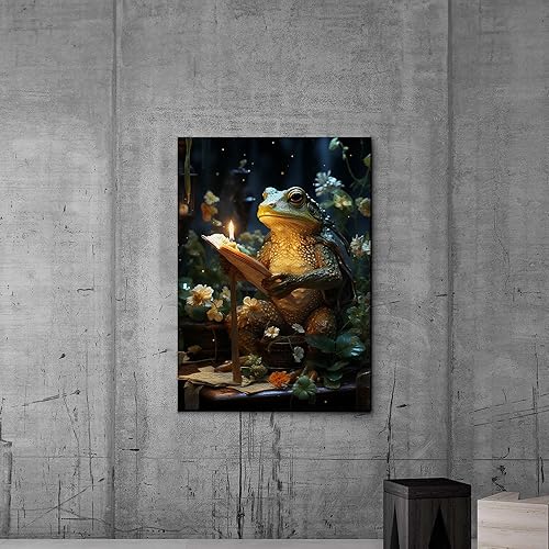Frog Wall Art Print,japanese aesthetics Cute Room Decor,Funny Frog Creativity Nature Illustration Canvas Art Painting for teen Bedroom Home Decor