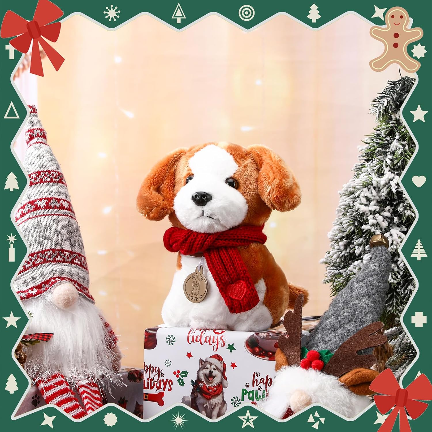 Civaner Saint Bernard Dog Pet Christmas Pet Saint Bernard Stuffed Animal 8 Inch Realistic Plush Dog Huggable Gifts for Christmas Birthday Home Decor