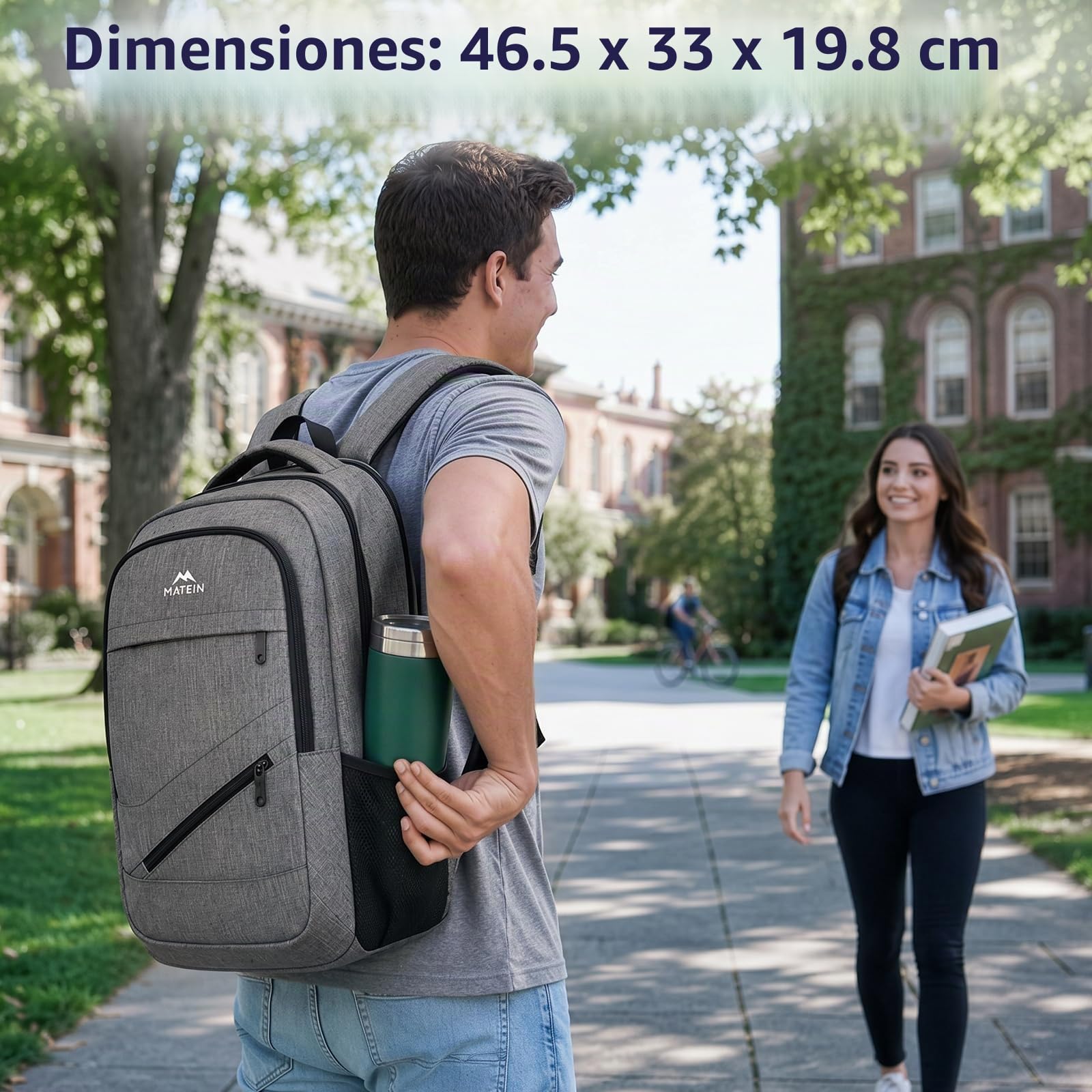 MATEIN Mochila Portátil 17 Pulgadas, Grande Hombre Mochila Impermeable Trabajo Viaje Mochilas para Portatil, Escolares Colegio Antirrobo TSA Backpack para Adolescente Mujer, Gris