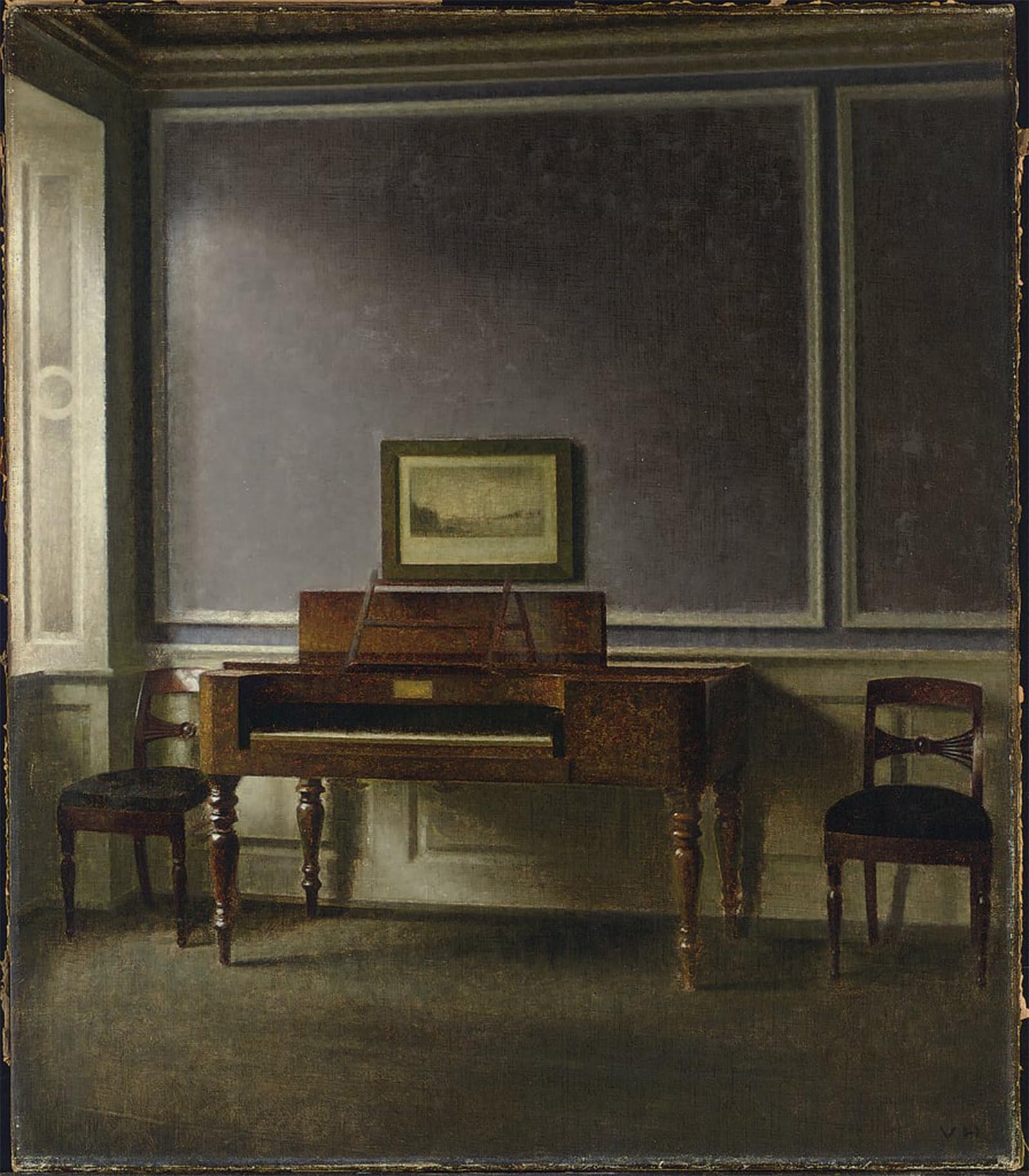 ARTXLXXBN Famous Painting Canvas Artwork Graffiti Print the Old Piano Strandgade by Vilhelm Hammershoi Portrait Canvas Image for Home Decor 60x90cm