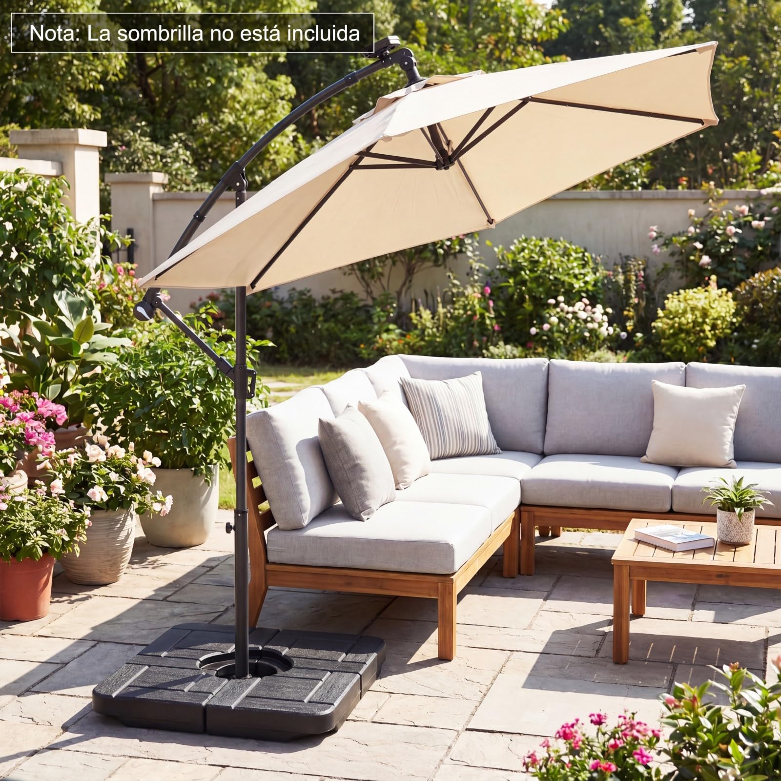 COSTWAY Base para Sombrilla de 4 Piezas, 84 kg Soporte de Sombrilla Rellenable con Agua o Arena, Asas de Transporte, Base Cuadrada de Parasol Voladizo de Exterior para Patio Jardín Terraza (85 kg)
