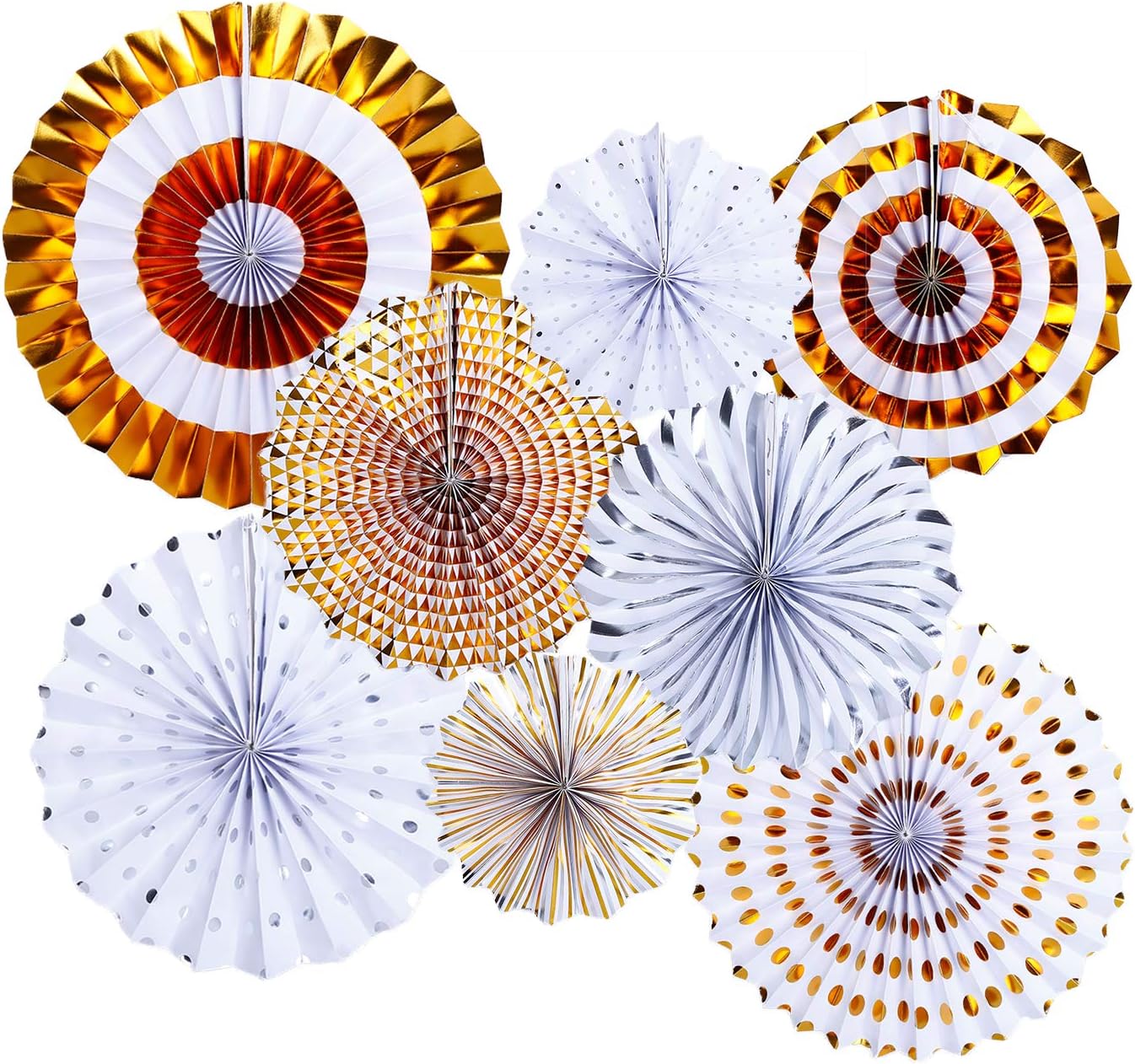 zilue Gold Party Hanging Paper Fans Decoration Set for Graduation Wedding Birthday Party New Years Round Events Accessories Set of 8