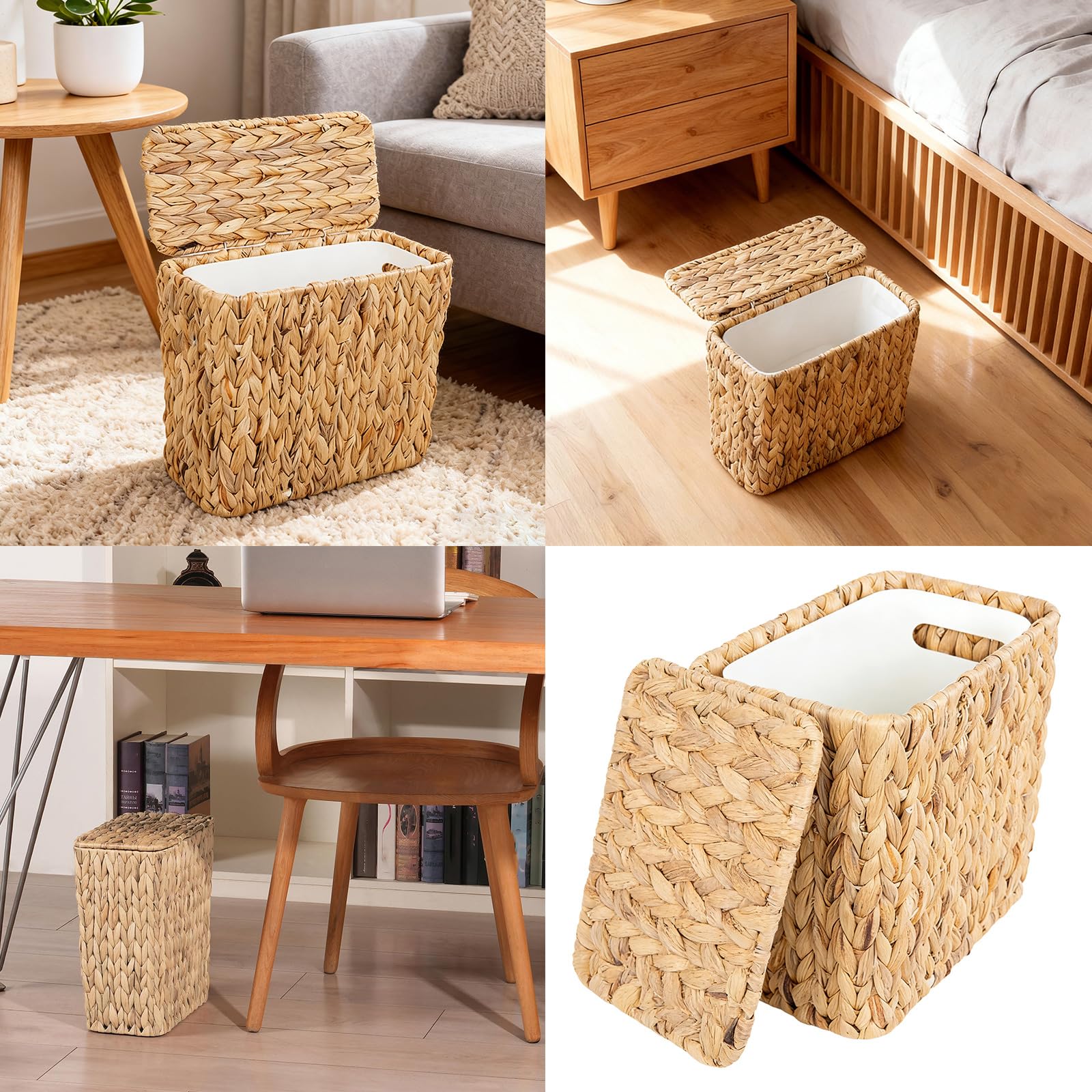 Stilvoller Rattan Mülleimer, innerer Eimerdeckel zur Geruchskontrolle, natürliches, Zuhause, Nassräume, Rattan Mülleimer