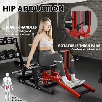 Mikolo Hip Abductor Machine, Plate-Loaded Inner and Outer Thigh Machine, Abductor Adductor Machine with 6-Level Gear System, Glute Machine for Home Gym