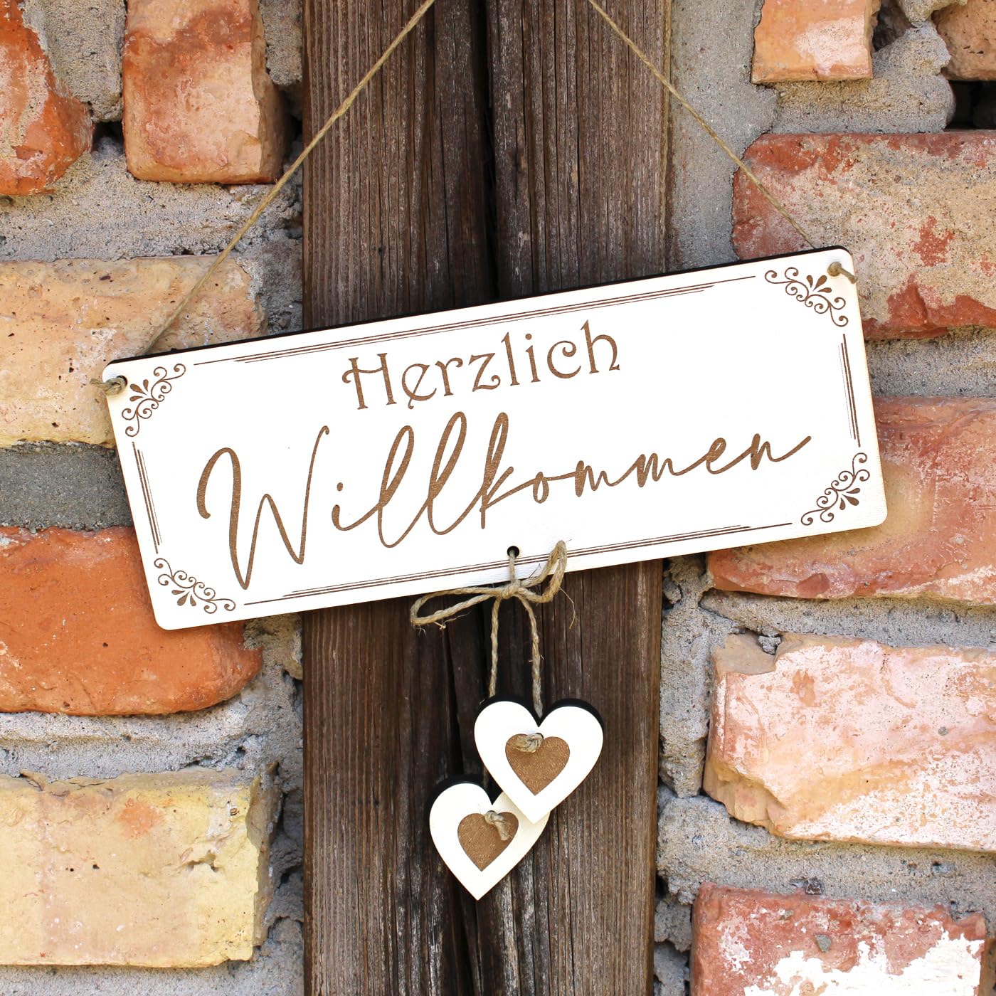 Herzlich Willkommen Schild Mit Pudel – Holzschild, Ca. 13x12 Cm, Lasergravur, Mit Aufhängeband