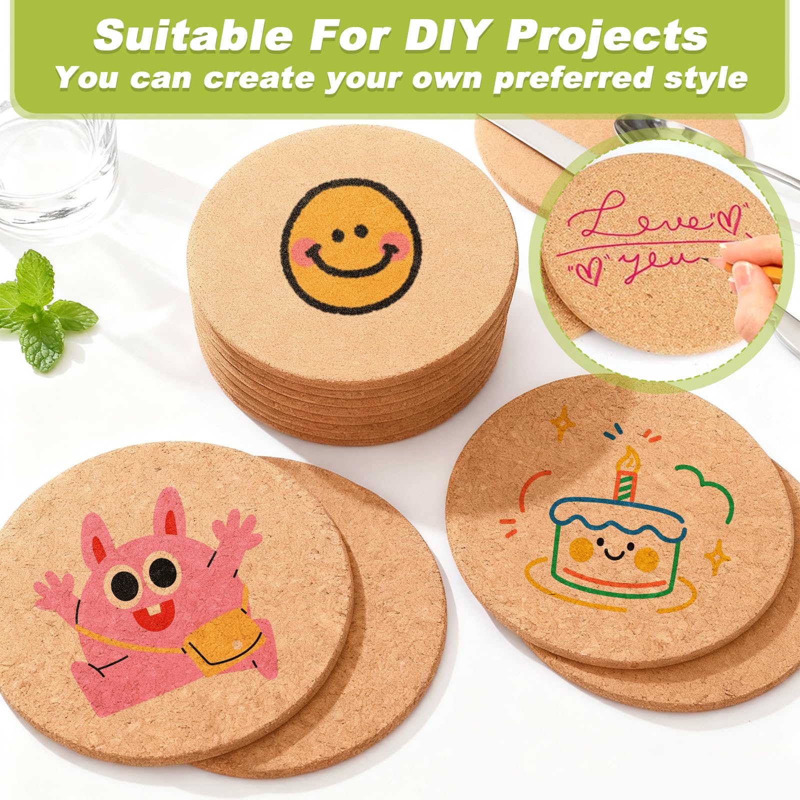 8 Pezzi Sottobicchieri Rotondi in Sughero 19cm da Diametro, Sottopentola Resistenti al Calore Antiscivolo 1cm Spessore, Sotto Piatti da Tavola Assorbenti per Cucina Pentole, Padelle, Casseruole, Piant