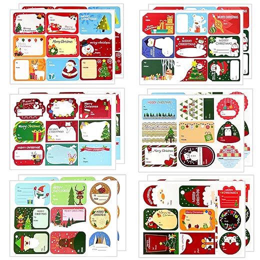 108 PCS Christmas Stickers Labels, Christmas Name Gift Labels Xmas Gift Tag Stickers Paper Label Stickers Christmas Self-Adhesive Stickers for Present Party Bags Cards Envelope