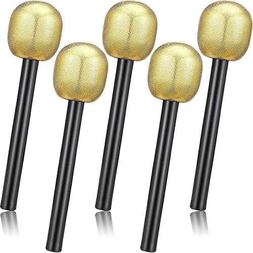 Facmogu 5 accesorios de micrófono con purpurina dorada, accesorios de micrófono falsos, accesorios de micrófono de escenario de estrella de rock,