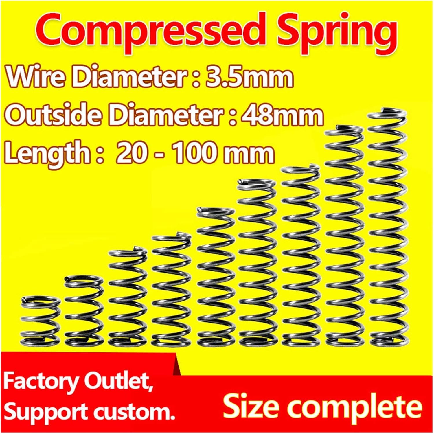 Toy Machinery Replacement Spring Compression Spring Wire Diameter 3.5mm, Outer Diameter 48mm Pressure Plate Spring Release Spring Return Spring (Length : 60mm (5Pcs))
