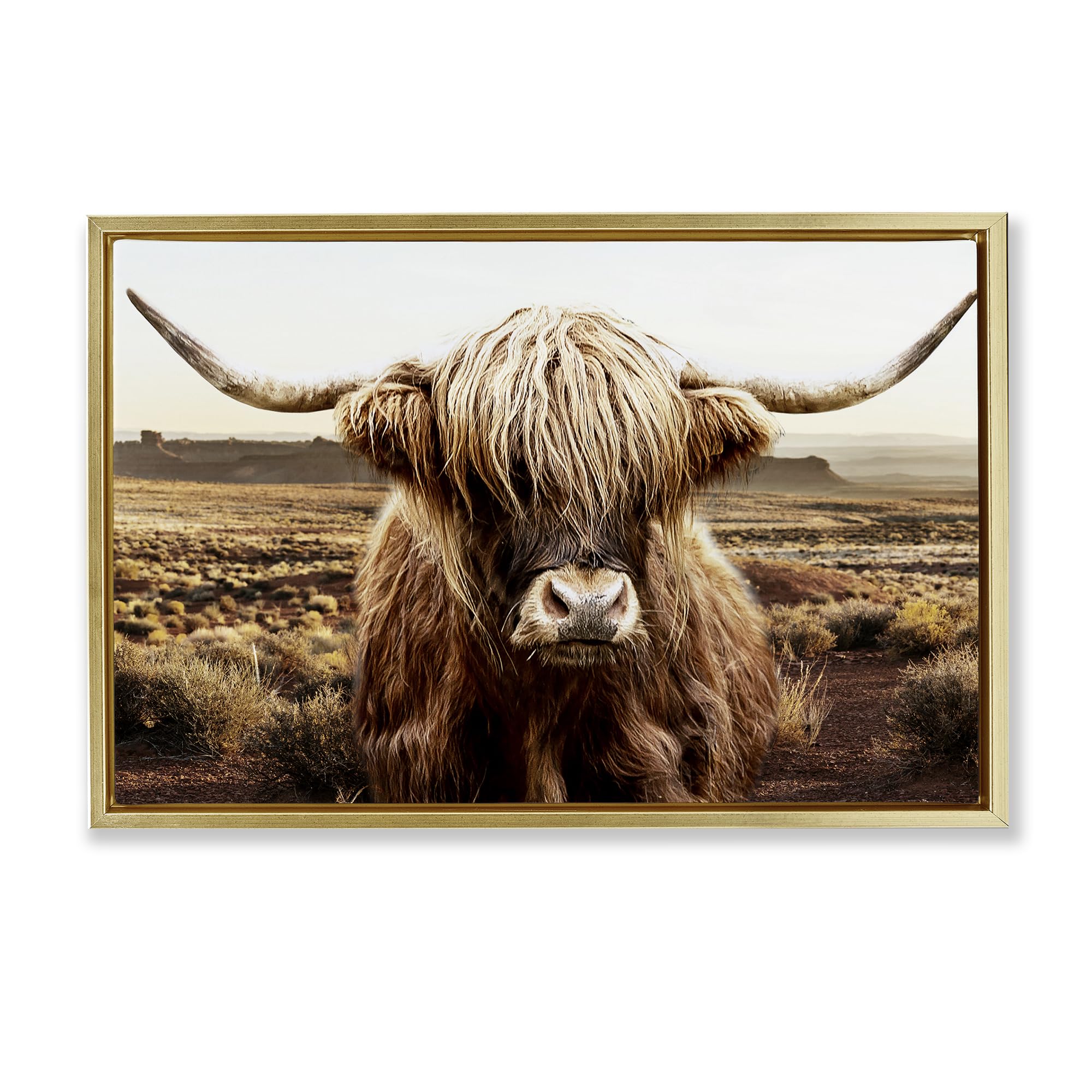Stupell Industries Metallic Gold (Matte) Rugged Cattle Portrait Wilderness, 20 X 30 Inch Canvas In Floater Frame