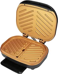 2-Serving Nonstick 750-Watt Indoor Electric Copper Grill and Panini Press