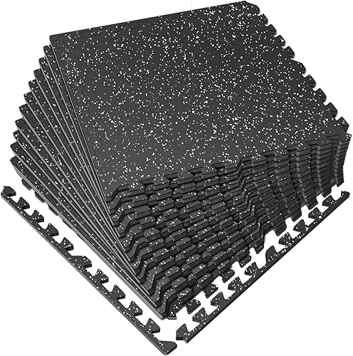 Miniatura 9 de Suelo de gimnasio de 0.8 pulgadas de grosor de 72 pies cuadrados para gimnasio en casa, 18 azulejos de equipo de ejercicio de entrenamiento, parte