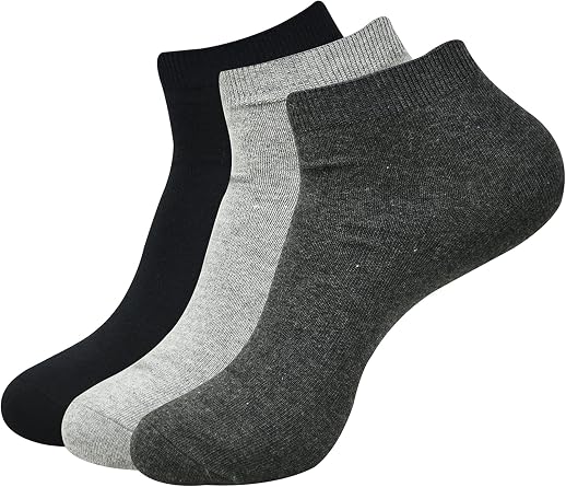 BALENZIA Mens Plain Ankle Socks- Black, L.Grey, D.Grey Pack of 3