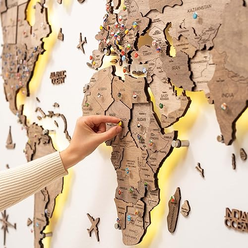 Miniatura 63 de Enjoy The Wood Mapa del mundo de madera 3D LED 3.0 arte de pared moderno decoración del hogar regalos iluminación LED decoración de pared regalo