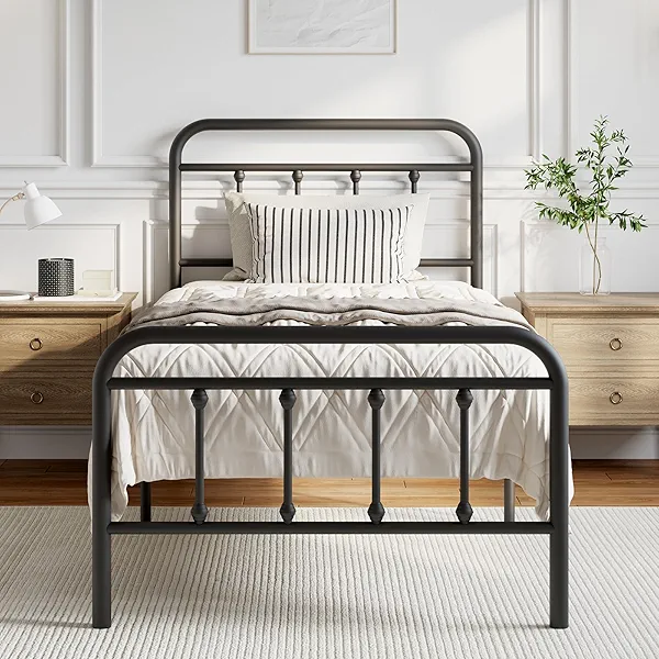 Novilla Metal Bed Frame Twin Size - Modern Minimalist Victorian Style with Headboard/Footboard, Heavy-Duty Steel Slats/Underbed Storage/No Box Spring Needed/Easy Assembly/Noise Free/Black