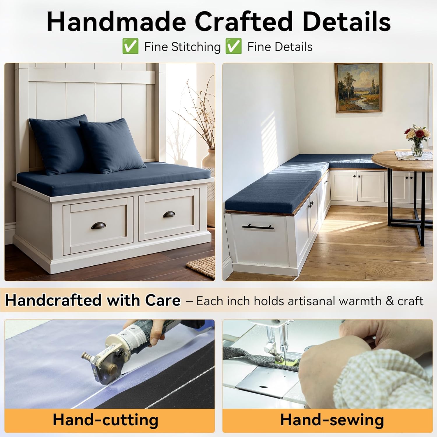 ROFIELTY Bench Cushion 39 inch, Durable Bench Cushions for Indoor Furniture, Window Seat Cushions Indoor,Personalized Custom Bench Cushion(39x17x2inch,Blue)