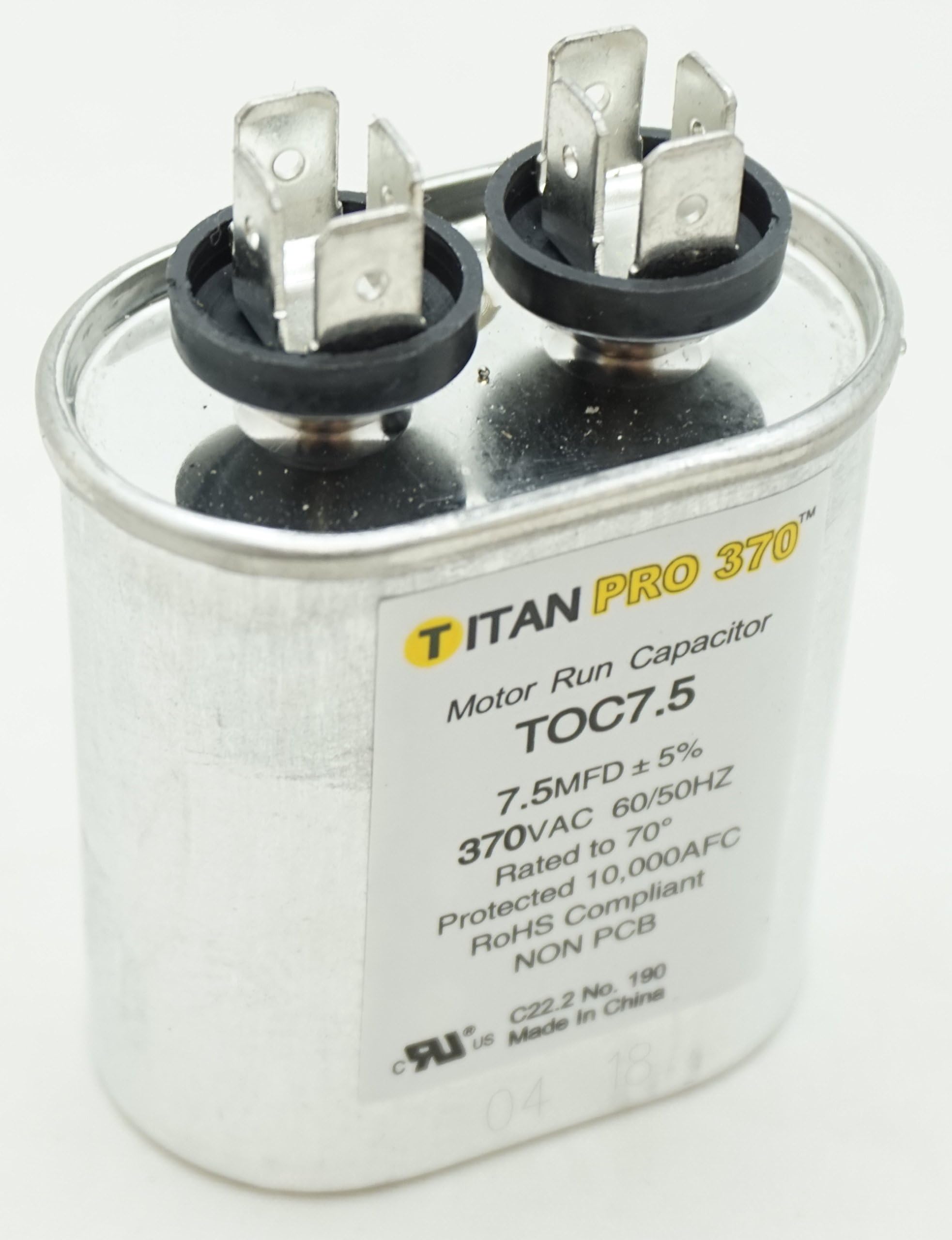 TOC7.5 Motor Run Capacitor Oval/MFD: 7.5 / Volts: 370