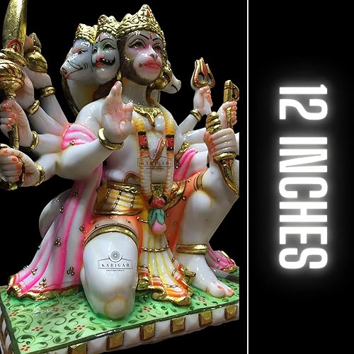 Miniatura 4 de Estatua de Hanuman Murti de 12 pulgadas de hoja de oro grande Panchmukhi Hanuman mármol bendición 5 caras Hanuman figura Hanuman mono hindú dios de
