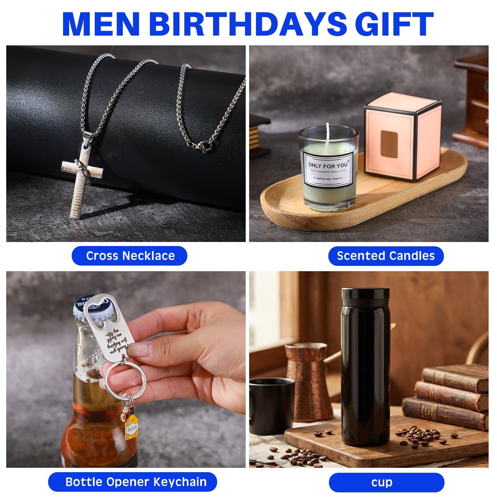 Set di 13 cesti regalo di compleanno da uomo, con scatola regalo per San Valentino, bicchiere, portafoglio, accappatoio, candela profumata, quaderno, calzino, bracciale, penna per papà