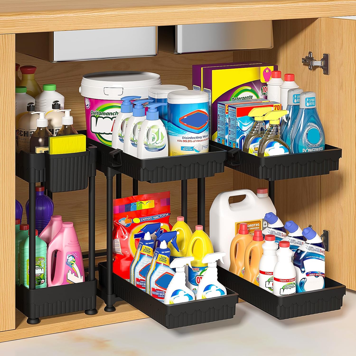 Sevenblue 3 Pack Under Sink Organizer, 2 Tier Slide Out Bathroom Cabinet Organizer, Multi-Purpose Storage Shelf for Kitchen, Black, 12.8Inch