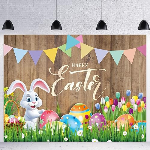 Miniatura 10 de Telón de fondo de fotografía de Pascua de primavera de 8 x 6 pies, fondos de Pascua, huevos coloridos, flores, conejo, fondo de fotografía,