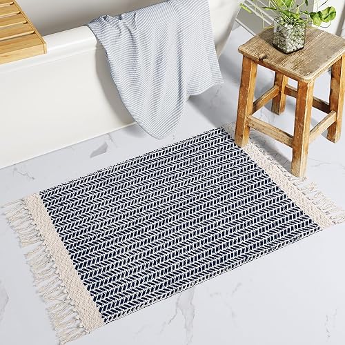 Lahome Alfombras de baño bohemias, alfombra pequeña de 2 x 3 pies, alfombra ligera para entrada, alfombra de algodón tejida con borlas, alfombra de