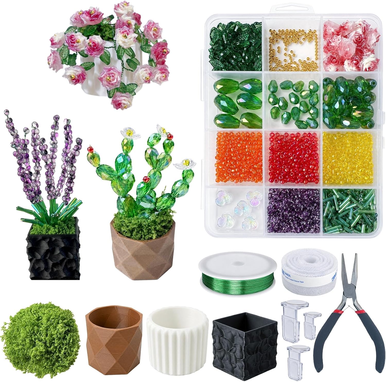 Jojedomo Flower Bead Plant Kit for Suncatcher Green Glass Beads Set