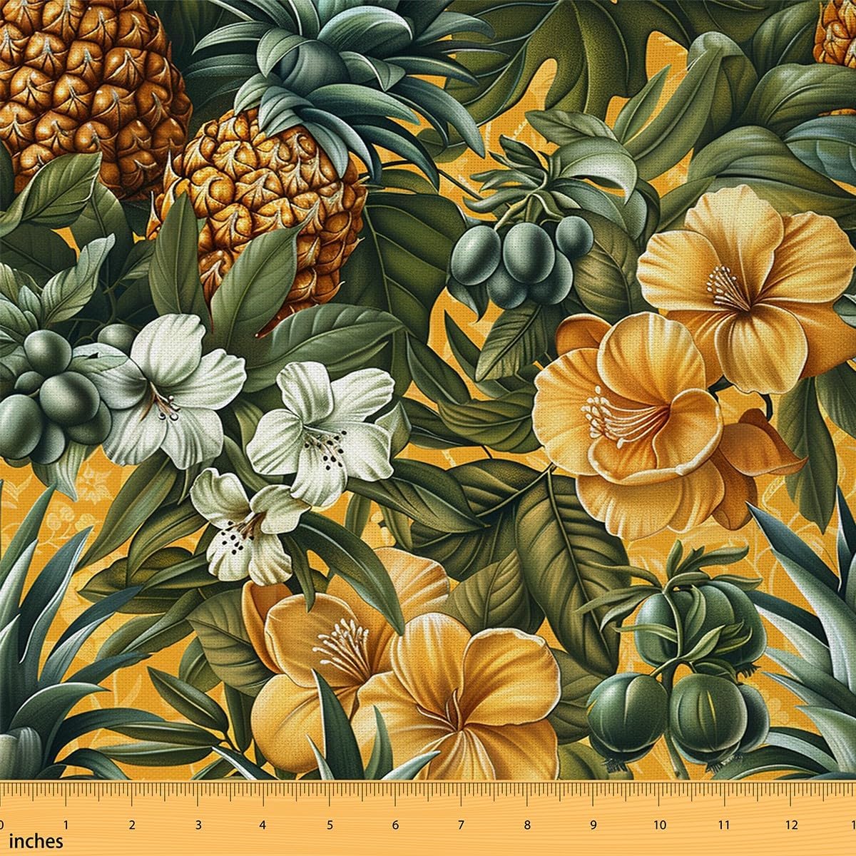 Tropical Pineapple Fabric by The Yard Watercolor Green Leaves Palm Leaf Fabric for Sewing Supplies Summer Hawaii Style Fruits Floral Fabric for Room Decor and DIY Upholstery 3 Yards,108" L x 59" W