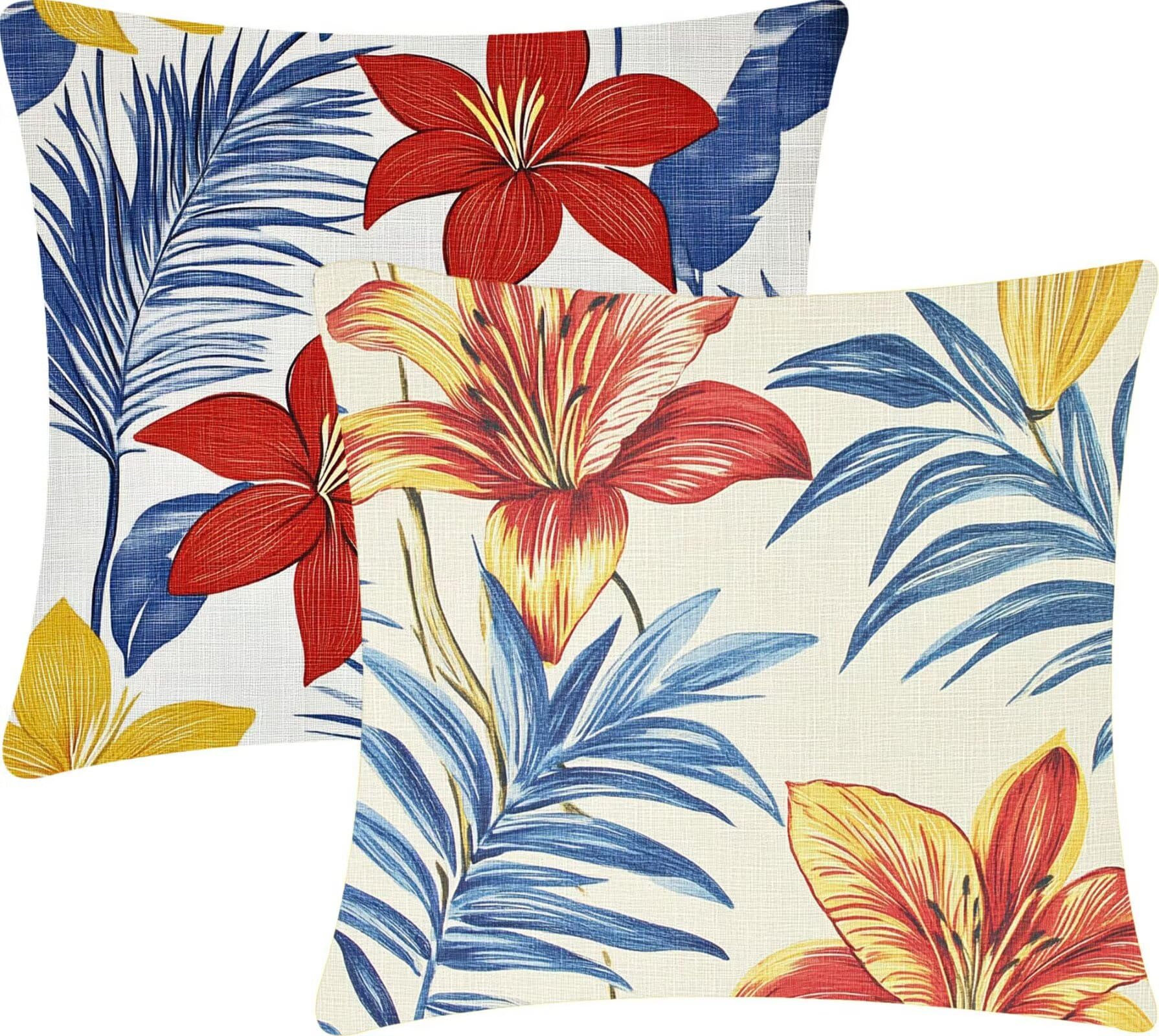 Housse de coussin 50x50 rouge fleur lin haut de gamme avec fermeture eclair invisible
