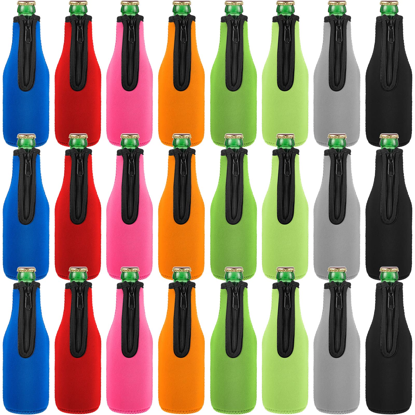 24er Pack Kühlhülsen für Dosen & Flaschen Neopren Reissverschluss Abdeckungen für Bierdosen Multicolor Bierflaschenisolatoren dicke Ärmel für Bierdosen mit genähten Stoffkanten geschlossener Boden für