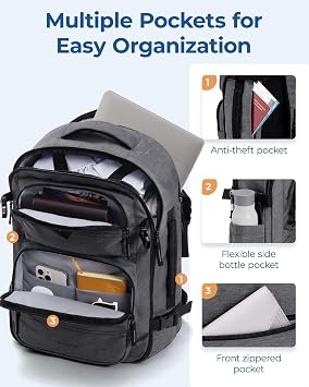 BAGSMART Travel Backpack for Women Men, 40L Flight Approved Carry on Backpack with Shoe Bag, TSA Large Personal Item Backpack with 17 Inch Laptop Compartment, Weekender Suitcase for Travel, Grey