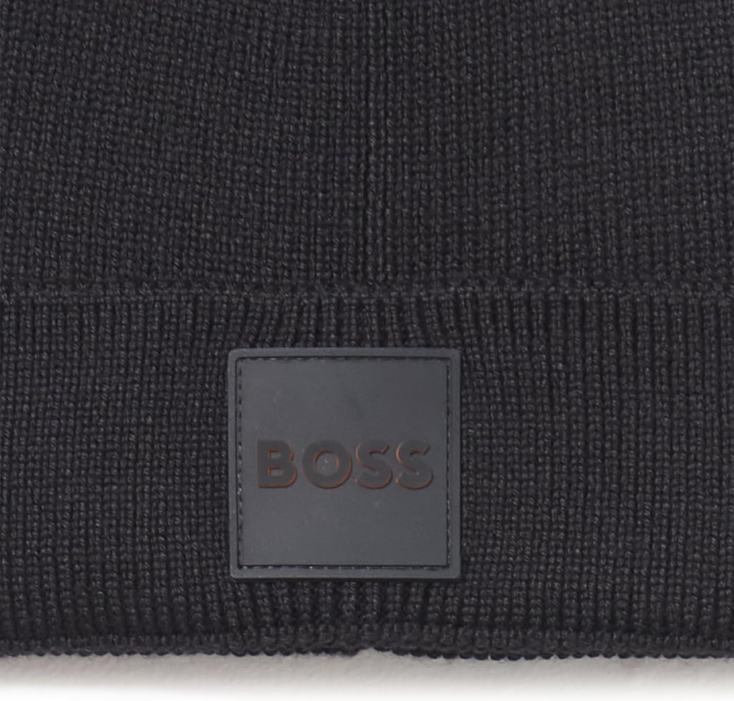 BOSS Men's Ribbed Beanie with Felt Woven Center Logo